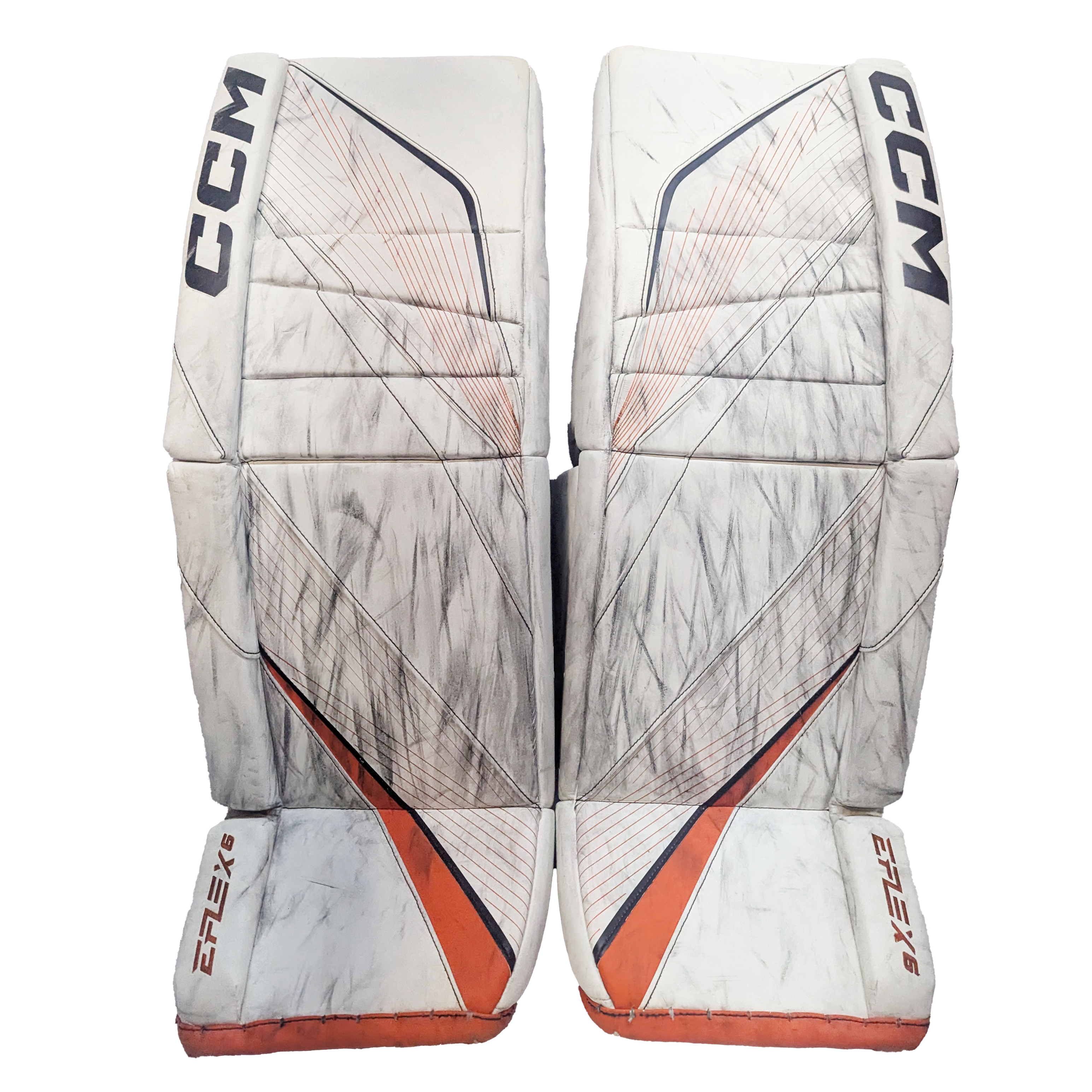 Extreme Flex 6 - Jambières de gardien de but NCAA d'occasion (blanc/orange)